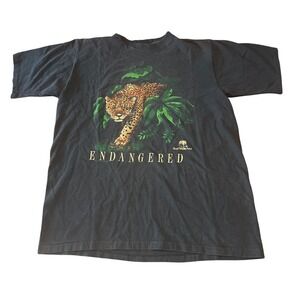 Vintage WWF Endangered Jaguar T Shirt Black Single Stitch Made in USA Large